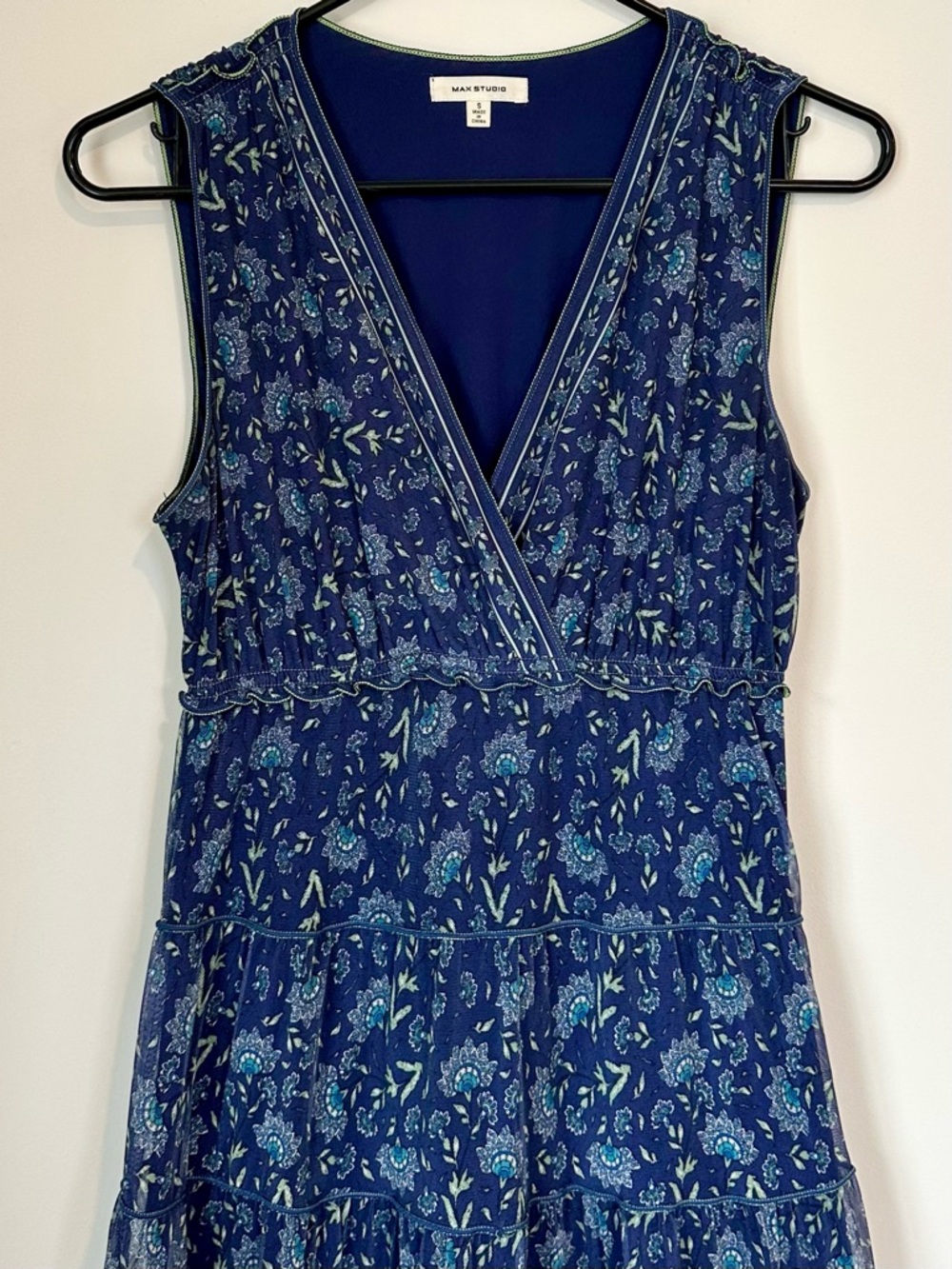 Max Studio Navy Blue Floral Paisley Maxi Dress - Size: Small - Picture 4 of 7